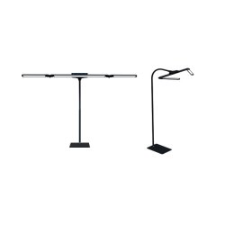 Tri-Lux-lampen som bord- og gulvlampe side om side.